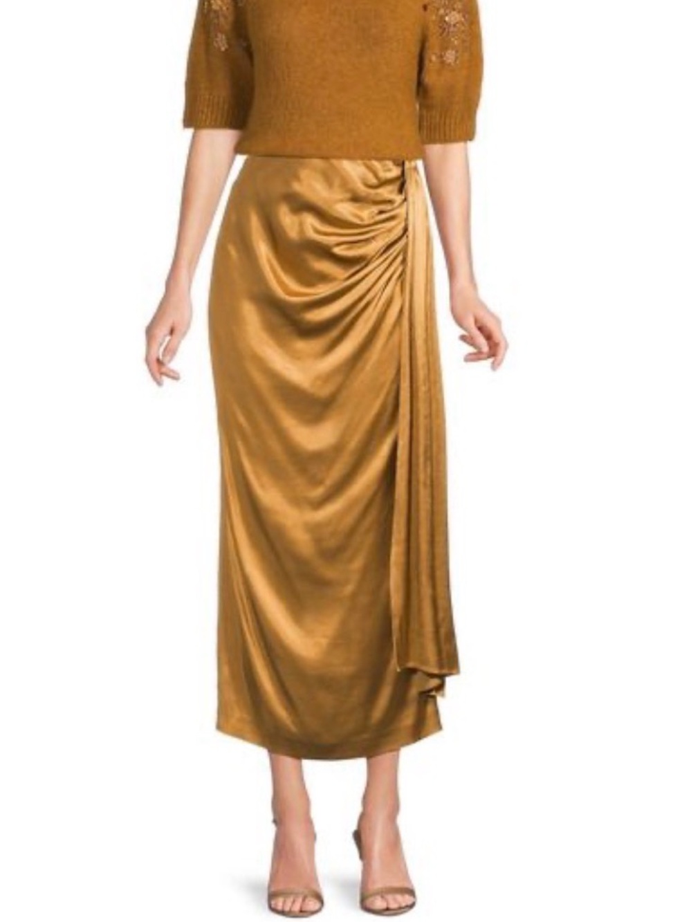NWT Muse by Marchesa Idra Satin Slip Midi Skirt Size 10 Gold
